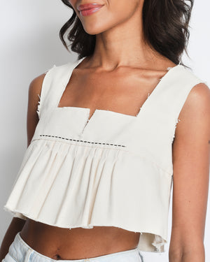 *HOT* Miu Miu Cream Cropped Frayed Cotton Peplum Top Size IT 36 (UK 4)