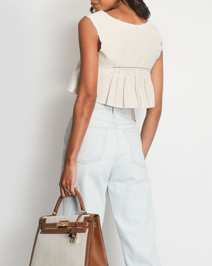 *HOT* Miu Miu Cream Cropped Frayed Cotton Peplum Top Size IT 36 (UK 4)