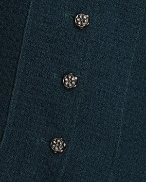 Chanel Teal Tweed Jacket with Silver Button Detail Size FR 40 (UK 12)