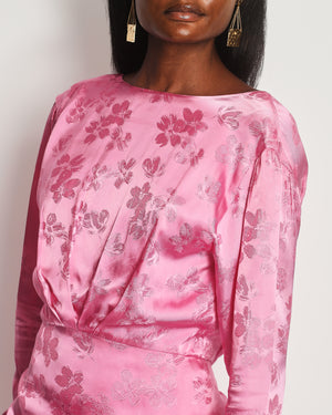 The Attico Pink Satin Floral Jacquard Mini Dress with Open-Back Detail Size IT 42 (UK 10)