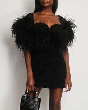 Magda Butrym Black Feather Mini Dress with Pleat Detail FR 38 (UK 10)