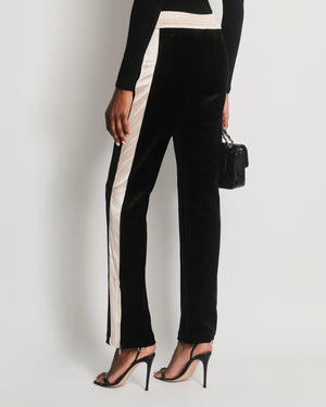 Chanel 18/B Black Velvet Track pants with Zip and CC Button Detail FR 38 (UK 10)