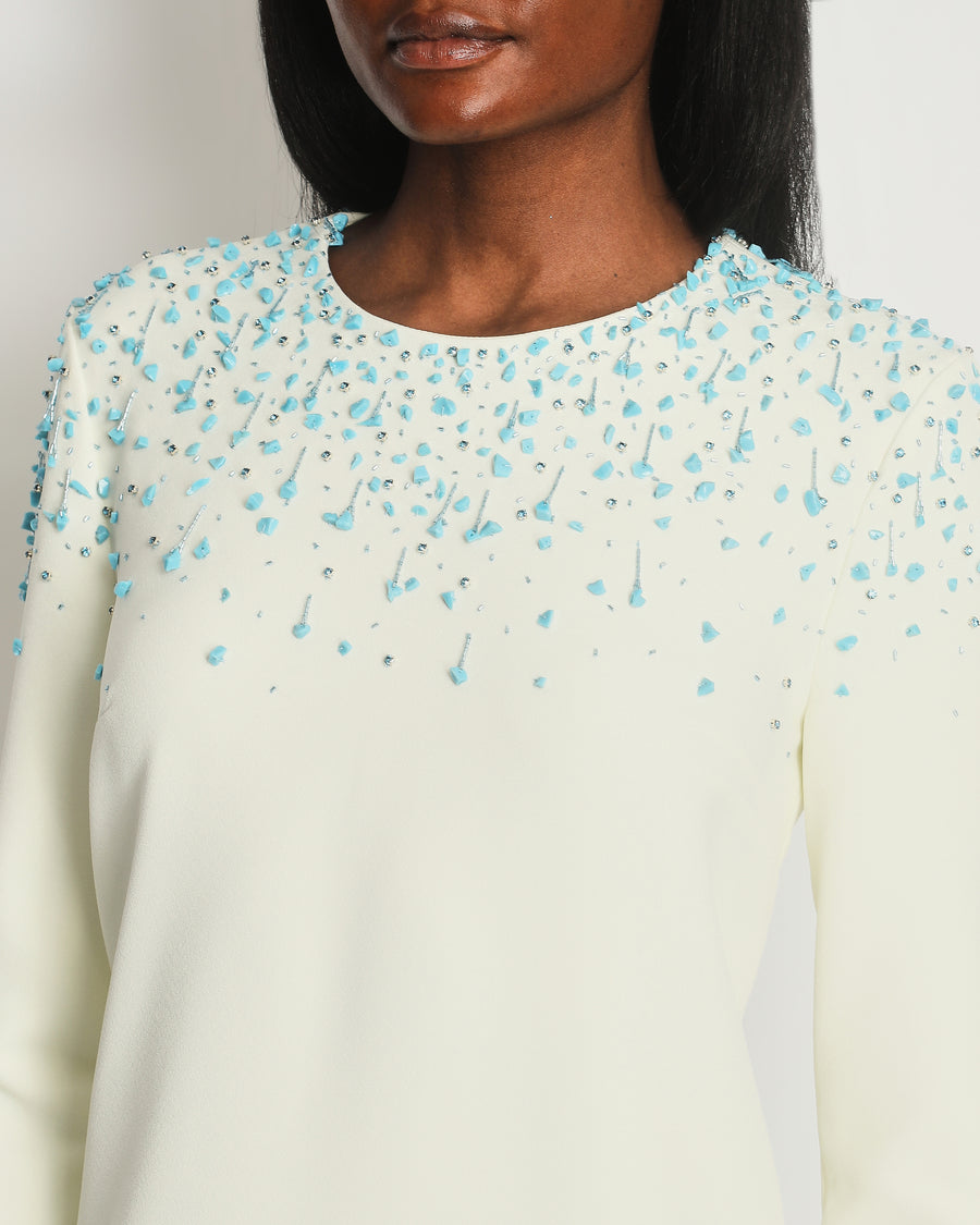 Safiyaa Ivory Long Sleeve Naima Crystal Embellished Dress FR 38 (UK 10)