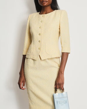 Yves Saint Laurent Pastel Yellow, Pink and Blue Tweed Jacket and Skirt Set Detail Size FR 36 (UK 8)