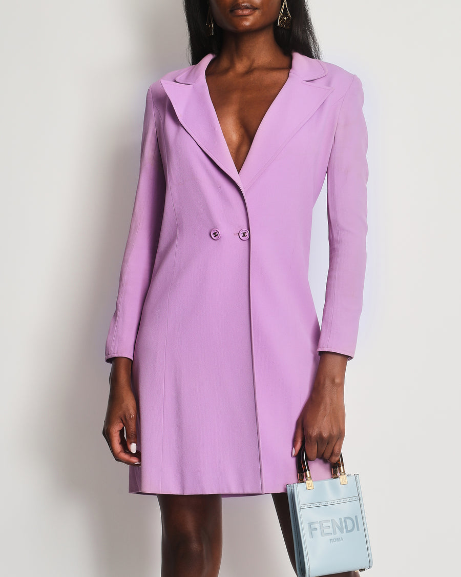 Chanel Vintage 97P Lilac Longline Blazer with CC Button Detail Size FR 38( UK 10)