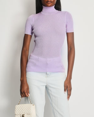 Chanel Vintage 96A Lilac Ribbed Metallic Thread High Neck Top Size FR 38 (UK 10)