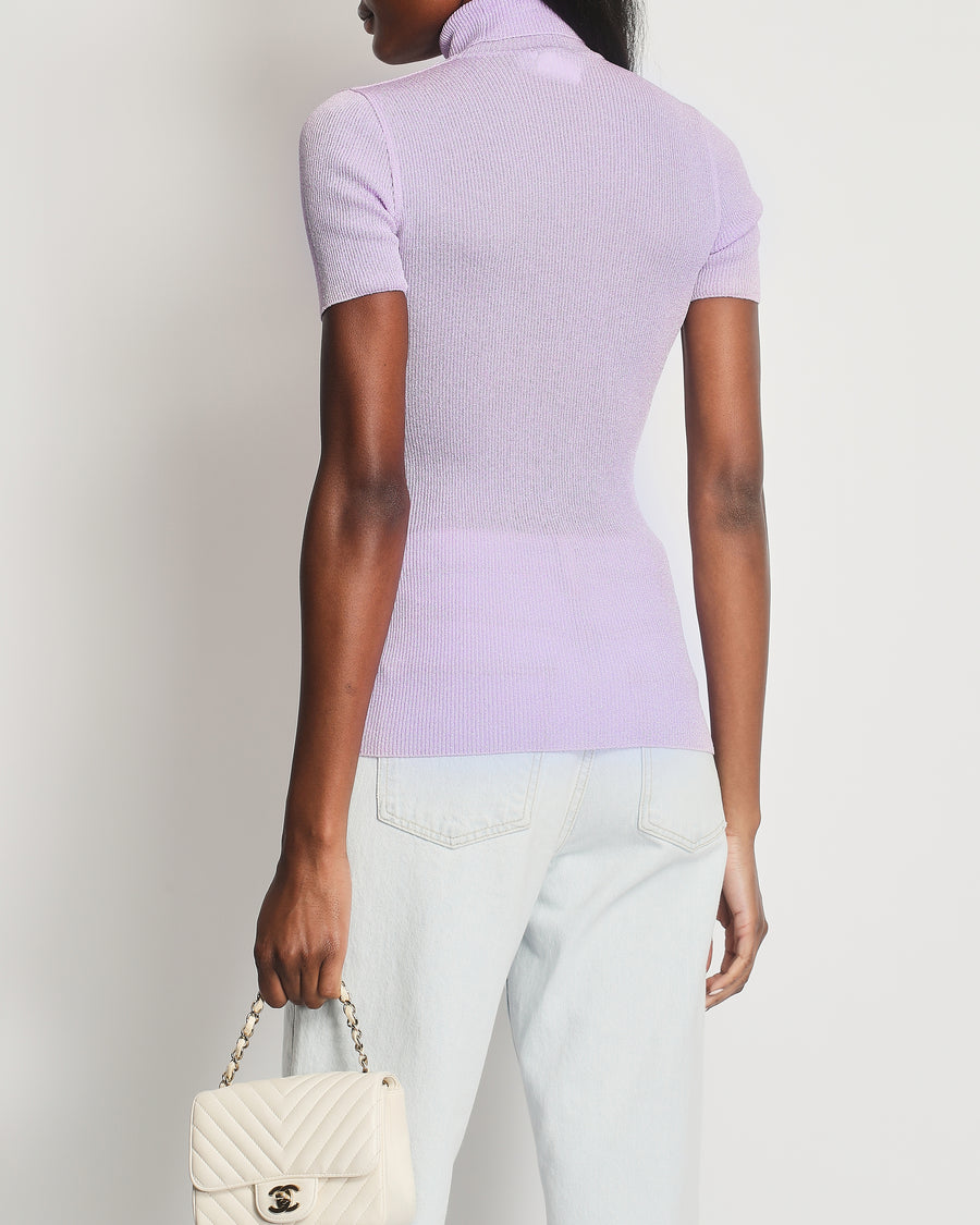 Chanel Vintage 96A Lilac Ribbed Metallic Thread High Neck Top Size FR 38 (UK 10)