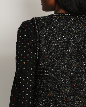 Chanel  Fall 2017 Black Tweed Jacket with Multicoloured Sequin Details Size FR 42 (UK 14)