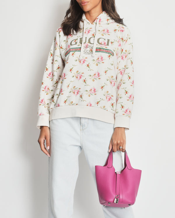 Gucci Ivory Floral Oversized Hoodie with Logo Print Size S (UK 8)