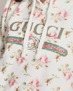 Gucci Ivory Floral Oversized Hoodie with Logo Print Size S (UK 8)