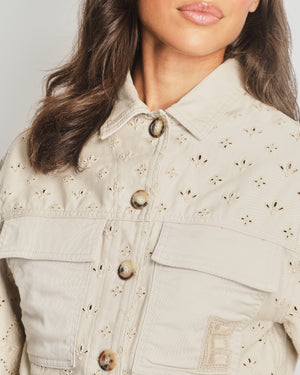 Ermanno Scervino Beige Cropped Embroidered Jacket with Logo Detail Size IT 40 (UK 8)