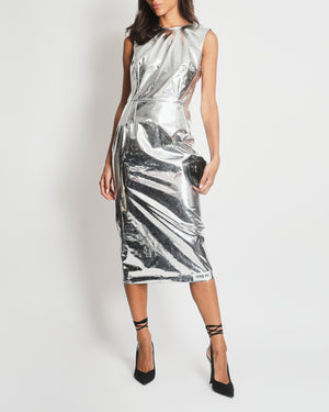 *HOT* Dolce 
Gabbana x Kim SS/23 Metallic Silver Foiled Jersey Calf-Length Dress IT 42 (UK 10)