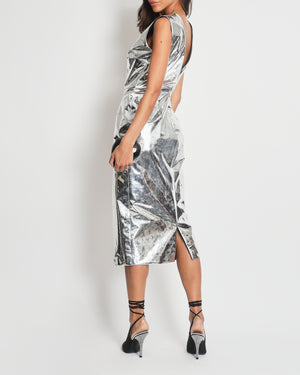 *HOT* Dolce 
Gabbana x Kim SS/23 Metallic Silver Foiled Jersey Calf-Length Dress IT 42 (UK 10)