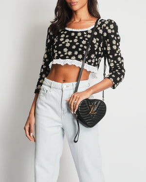 Miu Miu Black Floral Cropped Top with White Collar Detail Size L (UK 12)