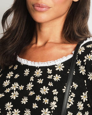 Miu Miu Black Floral Cropped Top with White Collar Detail Size L (UK 12)