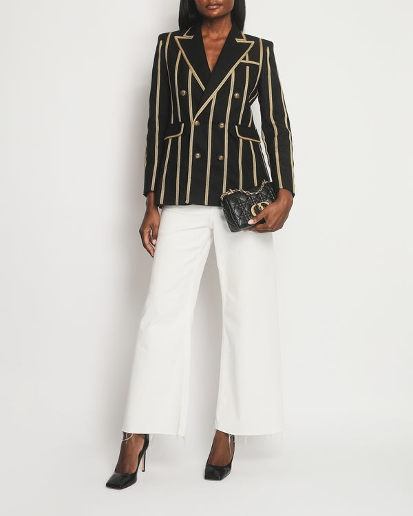 Saint Laurent Black Metallic Stripe Detail Blazer with Antique Gold Button Detail Size FR 38 (UK 10)