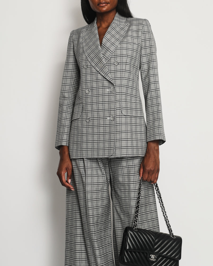 Zimmermann Grey, Black Check Double Breasted Jacket and Tailored Belted Trousers Set Size 0 (UK 6)