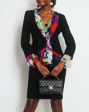 Chanel 00T Black Tweed Jacket and Skirt Set with Silk Multi-Coloured Trim Detail Trim Size FR 38 (UK 10)