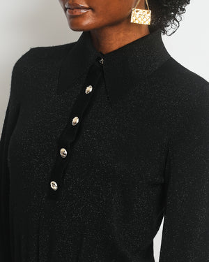 Chanel 20K Black Long Sleeve Metallic Dress with Gold Buttons RRP £3,000 SIZE 34 (UK 6)