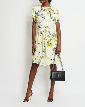 Erdem Yellow Floral Midi Dress with Bow Detail Size UK 10