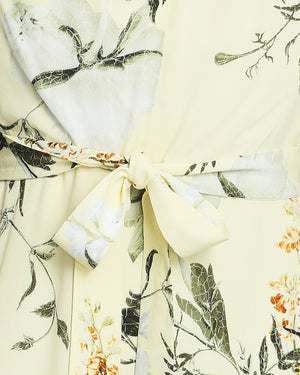 Erdem Yellow Floral Midi Dress with Bow Detail Size UK 10