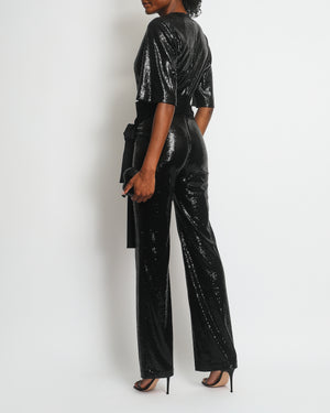 Galvan London Black Sequin V-Neck Jumpsuit FR 36 (UK 8)