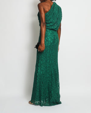 Carolina Herrera Emerald Green One Shoulder Lace Maxi Dress Size US 4 (UK 8)