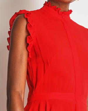 Alexander McQueen Red Silk Sleeveless Ruffle Asymmetric Top Size IT 42 (UK 10)