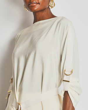 Tom Ford Cream Silk Draped Top with Gold Details Size IT 44 (UK 12)