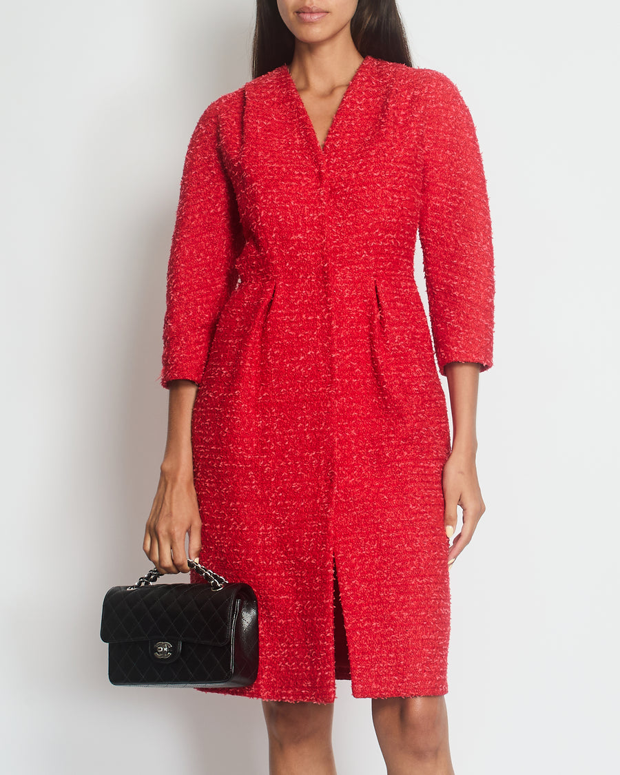 Giambattista Valli Red Tweed Long Jacket with Pocket Detail IT 38 (UK 6)