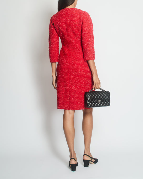 Giambattista Valli Red Tweed Long Jacket with Pocket Detail IT 38 (UK 6)