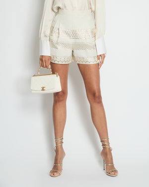 Giambattista Valli Beige Pleated High-Waist Shorts with Gold Detail IT 38 (UK 6)