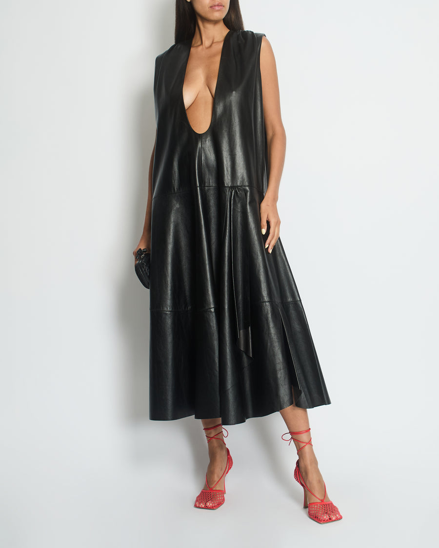 Louis Vuitton Black Leather Maxi Dress Size FR 36 (UK 8)