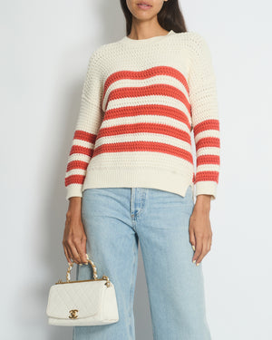 Gucci Cream Crewneck Knit Jumper with Orange Stripes XXS (UK 4)