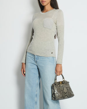 Chanel Grey Round Neck Long Sleeve Top with Quilted Pocket Detail FR 34 (UK 6)