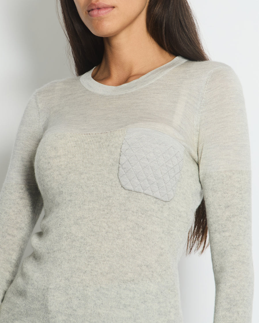 Chanel Grey Round Neck Long Sleeve Top with Quilted Pocket Detail FR 34 (UK 6)