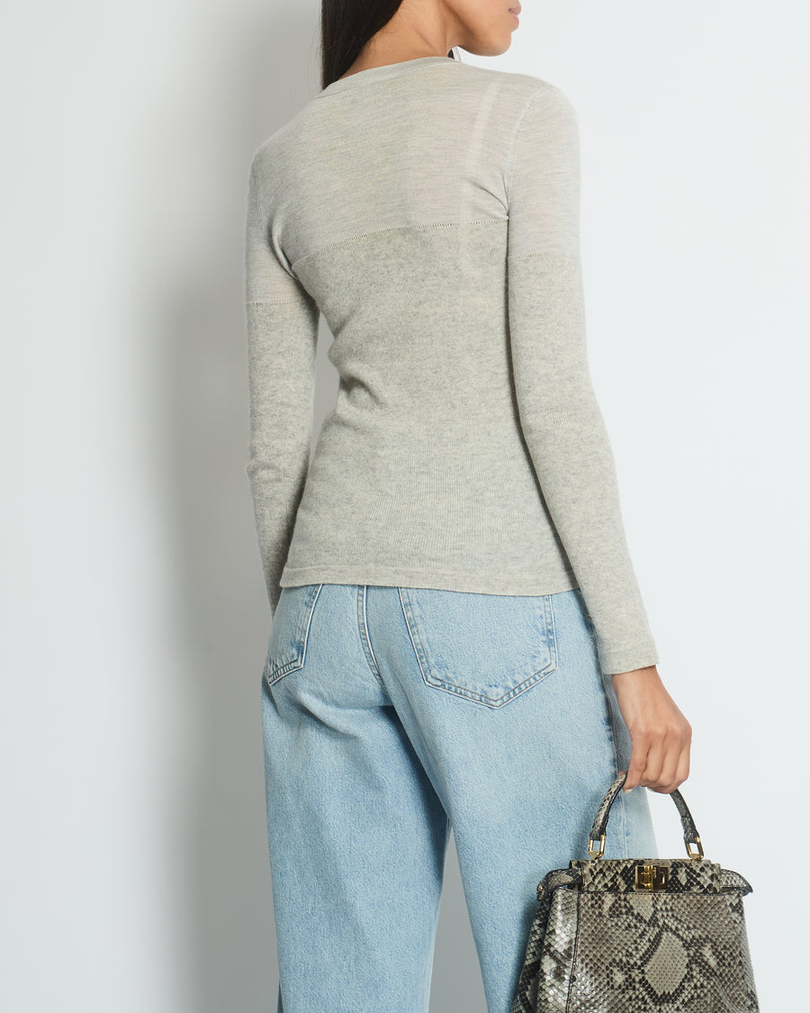 Chanel Grey Round Neck Long Sleeve Top with Quilted Pocket Detail FR 34 (UK 6)