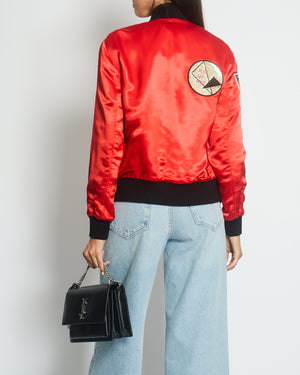 Saint Laurent Red and Black Silk Bomber Jacket with Glitter Patches Size FR 36 (UK 8)