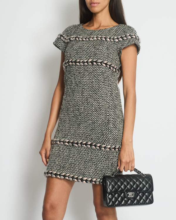 Chanel Grey, Pink Tweed Dress with Plated Trim Detail FR 34 (UK 6)