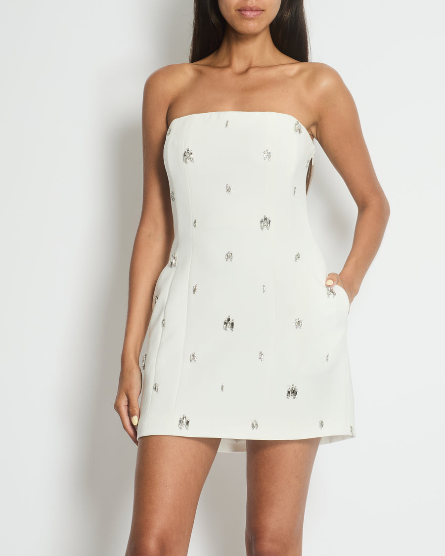 ALC White Strapless Mini Dress with Embellishment Detail FR 34 (UK 6)