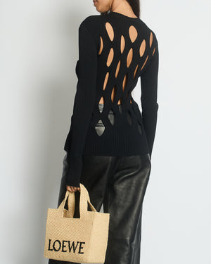 Dion Lee Black Laser Cut Long Sleeve Ribbed Top FR 36 (UK 8)