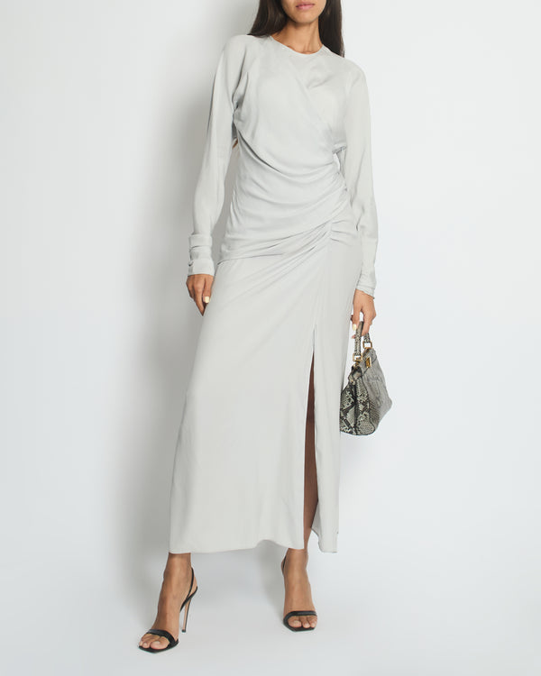 Alessandra Rich Dove Grey Round Neck Maxi Dress with Side Button Detail IT 38 (UK 6)