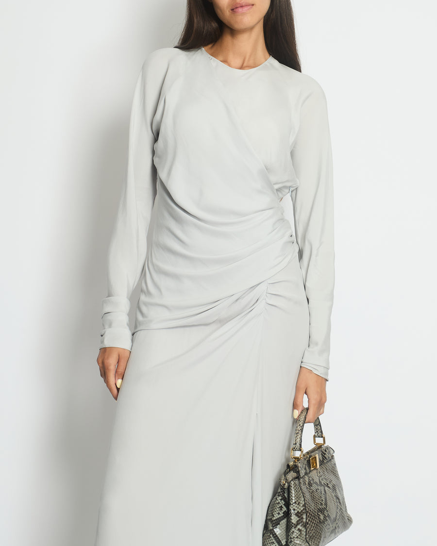 Alessandra Rich Dove Grey Round Neck Maxi Dress with Side Button Detail IT 38 (UK 6)