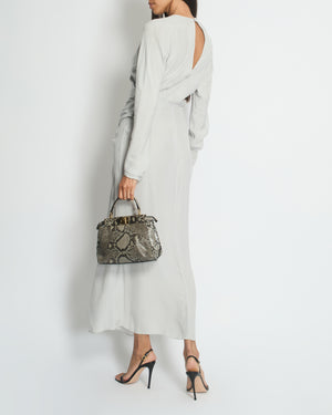 Alessandra Rich Dove Grey Round Neck Maxi Dress with Side Button Detail IT 38 (UK 6)