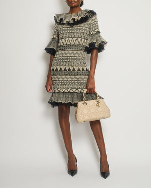 Chanel 2009 Paris-Moscow Black, Grey, Beige Wool and Mohair Mini Ruffle Dress Size FR 38 (UK 10) RRP £3,650