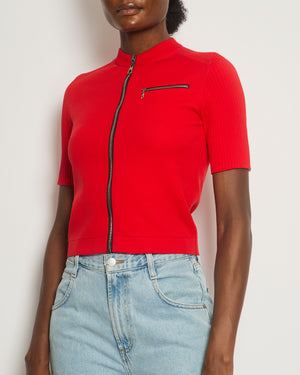 Louis Vuitton Red Short-Sleeve Top with Zip Details Size FR 36 (UK 8)