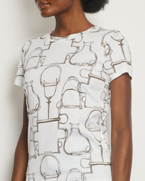 Hermès White Saddle Printed T-Shirt Size FR 38 (UK 10)