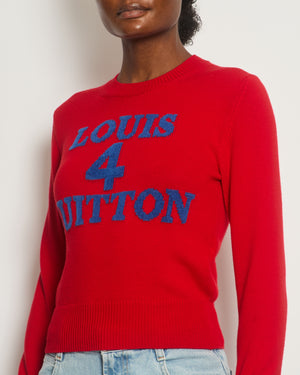 Louis Vuitton Crewneck Knit Jumper in Geranium Red with Navy Logo Size XS (UK 6) RRP £985