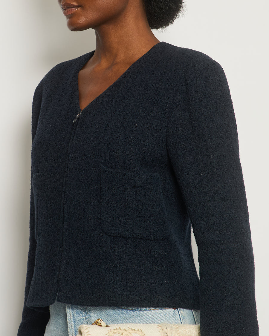 Chanel 09P Navy Tweed Jacket with Zip Detail FR 42 (UK 14)