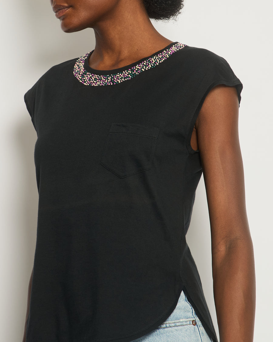 *FIRE PRICE* Chanel Black Top with Collar Embellishment and CC Logo Detail Size FR 38 (UK 10)